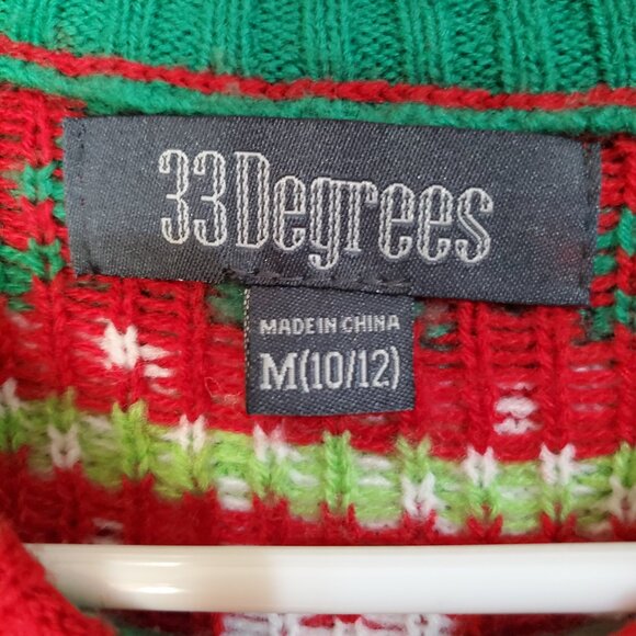 33 Degrees Dinosaur T-Rex Sweater Kids Size Medium 10/12 Red & Green - Picture 4 of 6